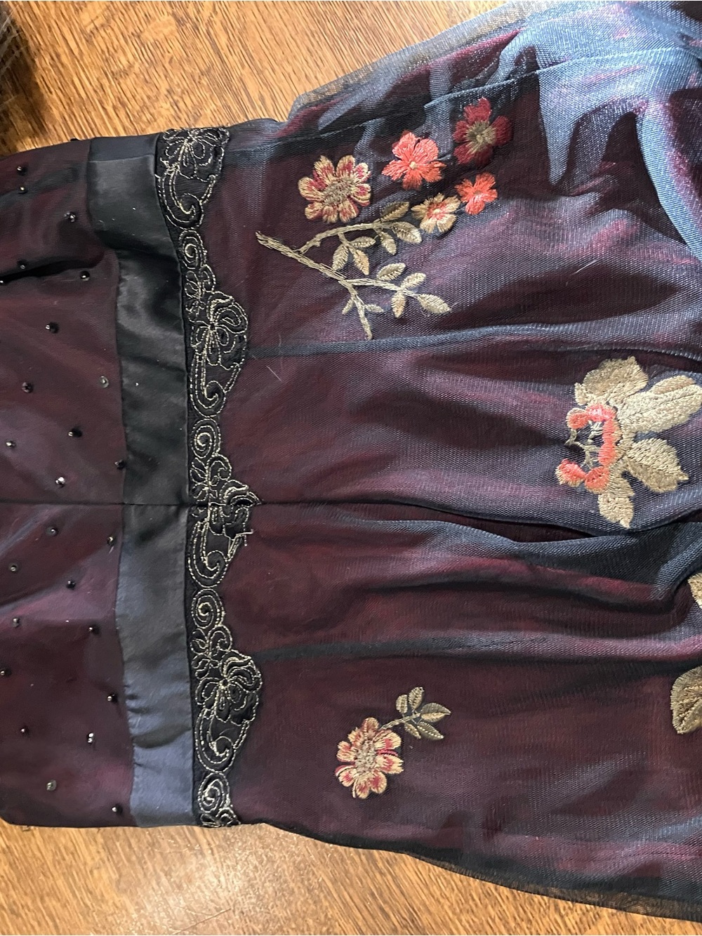 Adrianna Papell Black and Burgundy Embellished Prom Dress - Picture 8 of 9